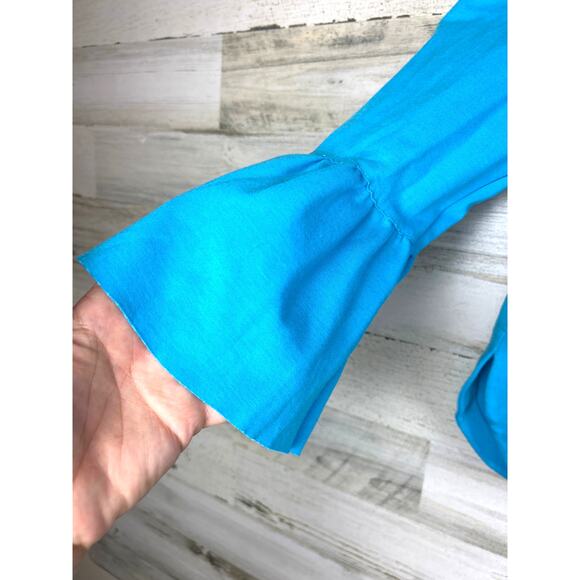 Akris Punto Womens 8 Blue Bateau Neck Three-Quarter Bell Sleeve Blouse - Picture 5 of 6